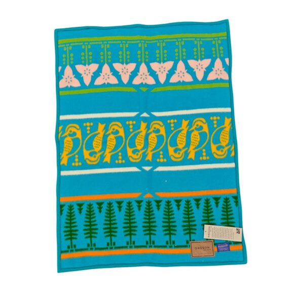 Pendleton Oregon State Muchacho Wool Blanket Crib Lap Baby 32"x44" Teal Blue - Picture 1 of 7